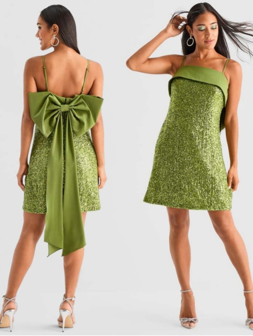 NWT | Bob Mackie Sequin & Satin Back Bow Dress | 4